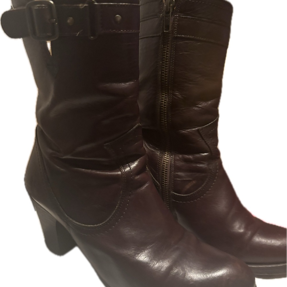 Frye Fiona Chocolate Heeled Mid Calf Boots with Rich Leather and Classic sz 8M